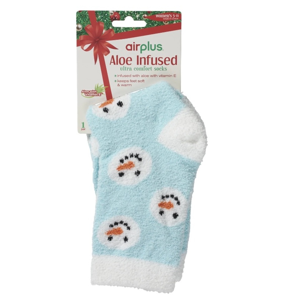 Airplus Women's Aloe Infused Spa Crew Socks, Frozen Blue Tossed Snowmen, Sz:5-10